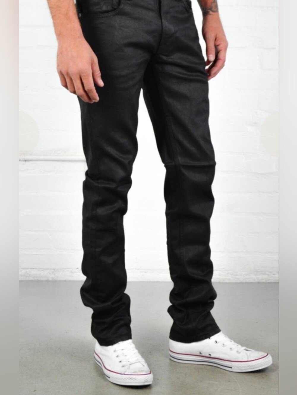 Nudie Jeans Thin Finn Back 2 Black Selvedge 31 Waxed Resin Coated Raw Denim Weft